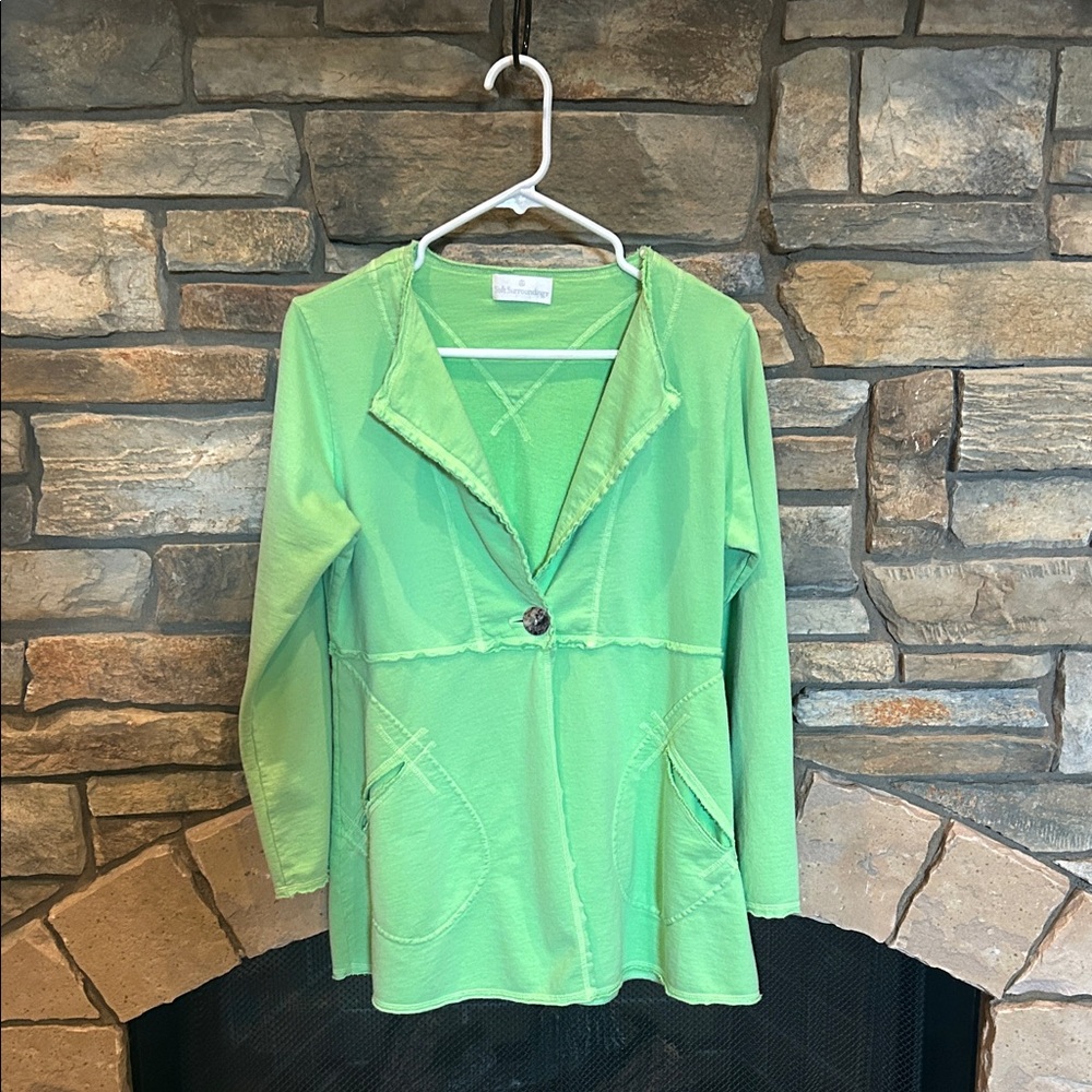 EUC Soft Surroundings Lime Green One-Button Cotton Cardigan - Size SP (4-6)